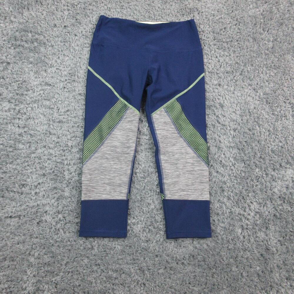 RBX Leggings Womens Medium Blue Gray Capri Cropped Wide Waist Athletic 27x21.5*